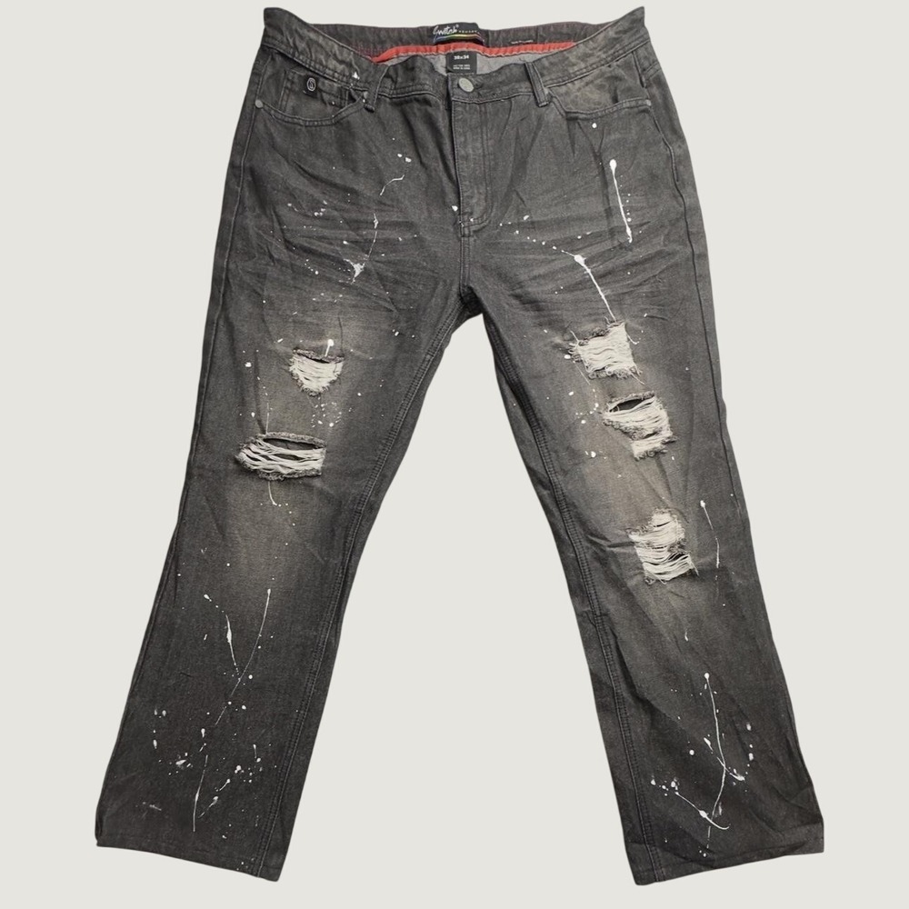 Switch Jeans Mens 38x34 (40x28) Black Remarkable Slim Distressed Paint Splatter